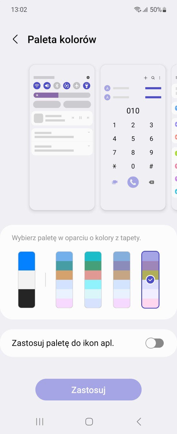 paleta kolorów interfejsu one ui 4.1.1