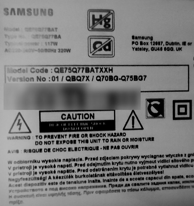 Tabliczka znamionowa Samsung 75Q77B