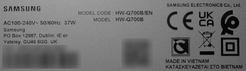 Tabliczka znamionowa belki Samsung HW-Q700B