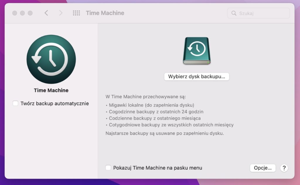 Backup MacBooka time machine w MacOS Monterey