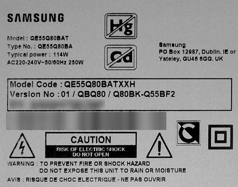 Tabliczka znamionowa Samsung 55Q80B