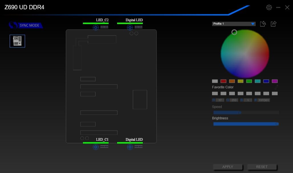 profile podświetlenia g4m3r elite w aplikacji rgb fusion