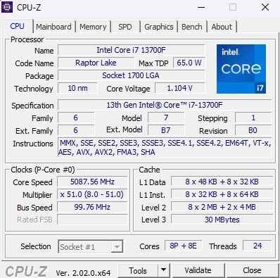 specyfikacja procesora intel core i7-13700f w g4m3r hero