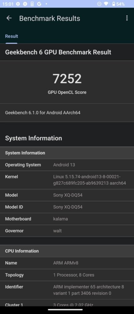 Sony Xperia 1 V geekbench gpu