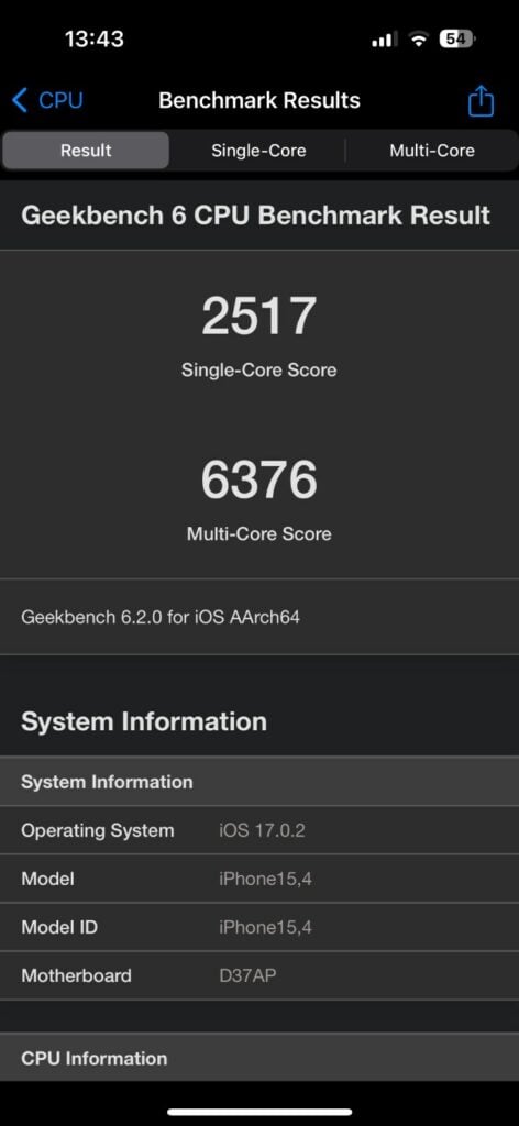 Iphone 15 wyniki benchmarku