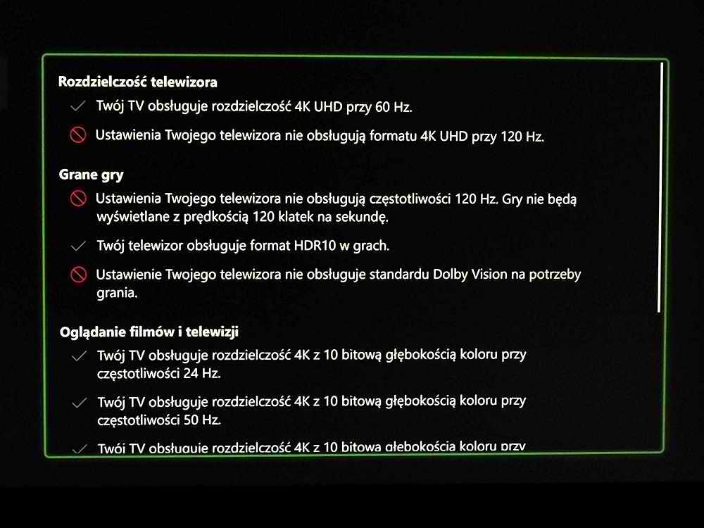 Komunikat z konsoli Xbox Series X Samsung 75Q67C