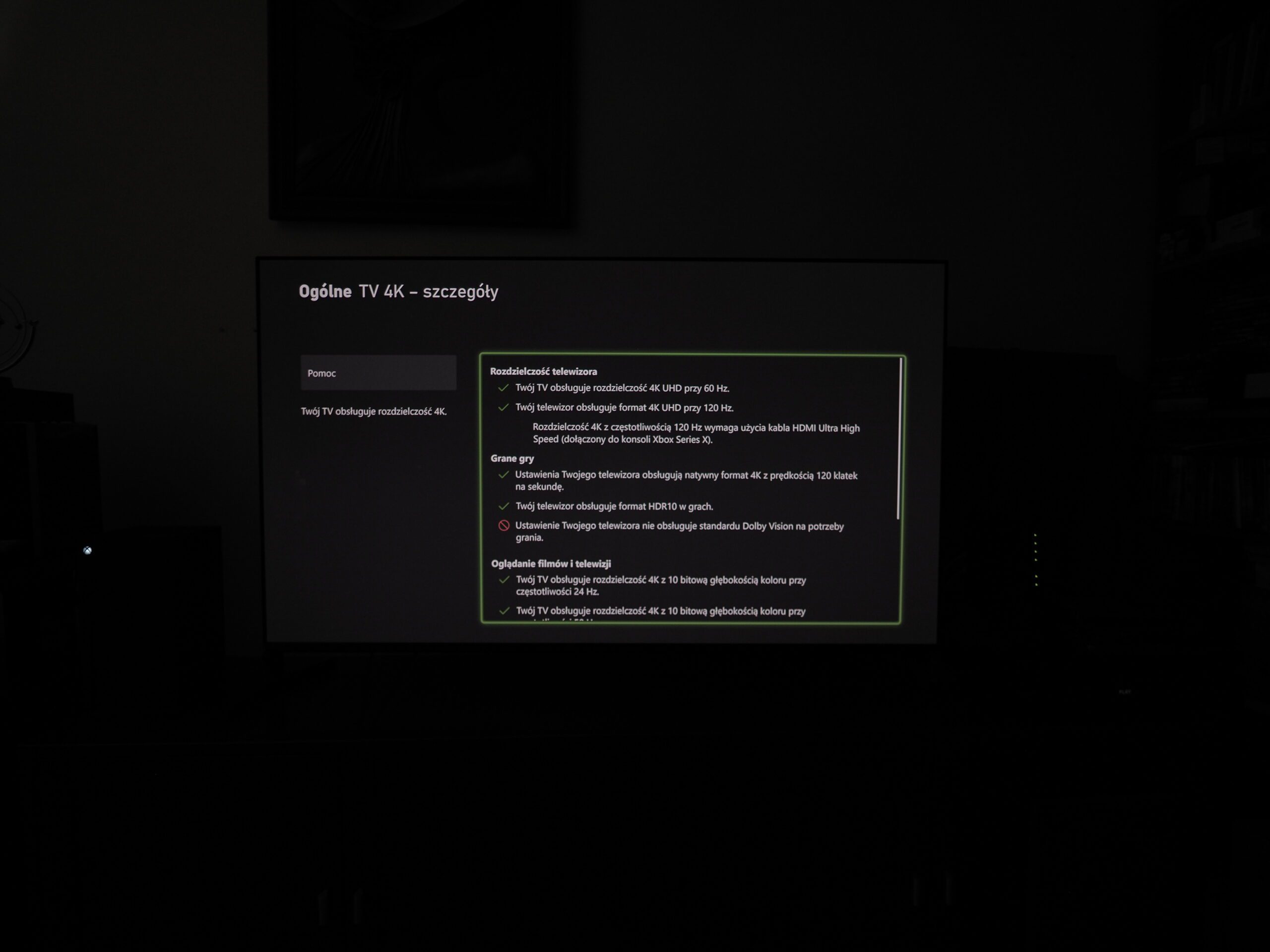 Komunikat z konsoli Xbox Series X Sony 55A95L
