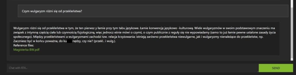 chat with rtx pytanie i odpowiedź po polsku