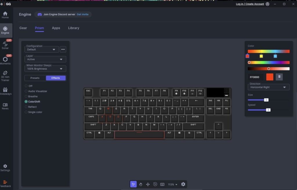 zmiana podświetlenia w aplikacji steelseries gg